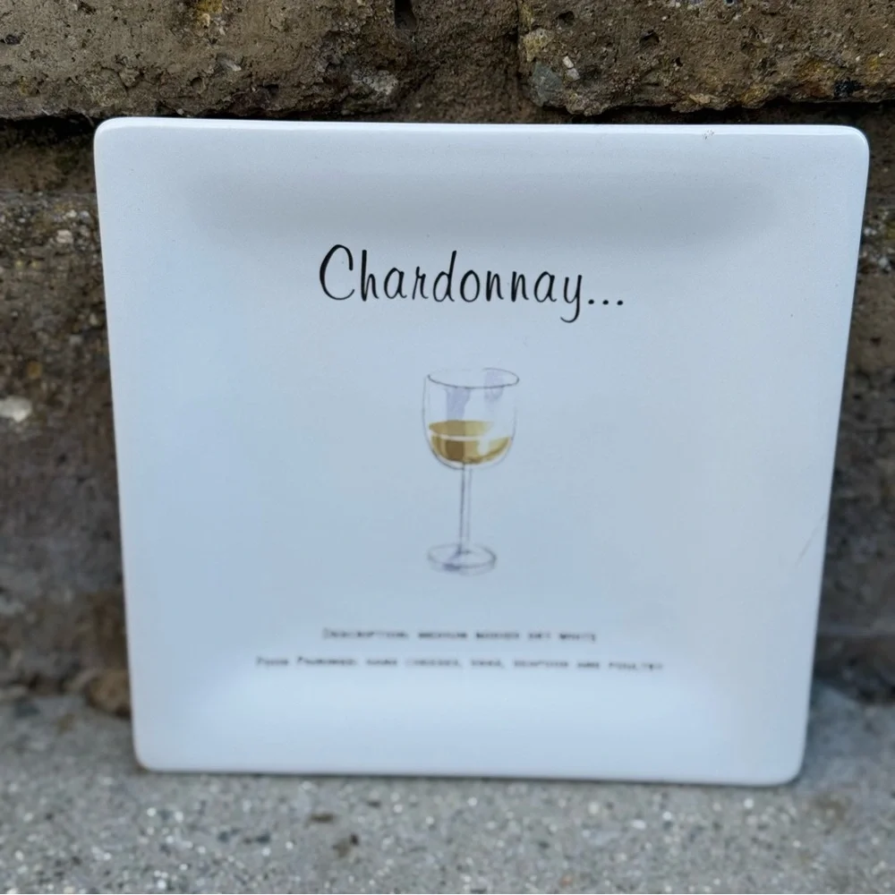 Vintage Pottery Barn Set of 4 White Wine Guide Ceramic Appetizer Plates 6.5”